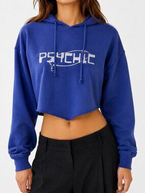Blue Cropped Graphic Hoodie Urban Outfitters Psychic Size Large